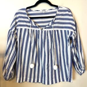 Madewell | Women’s Striped Balloon Sleeve Tassle Blouse Cotton Size XS